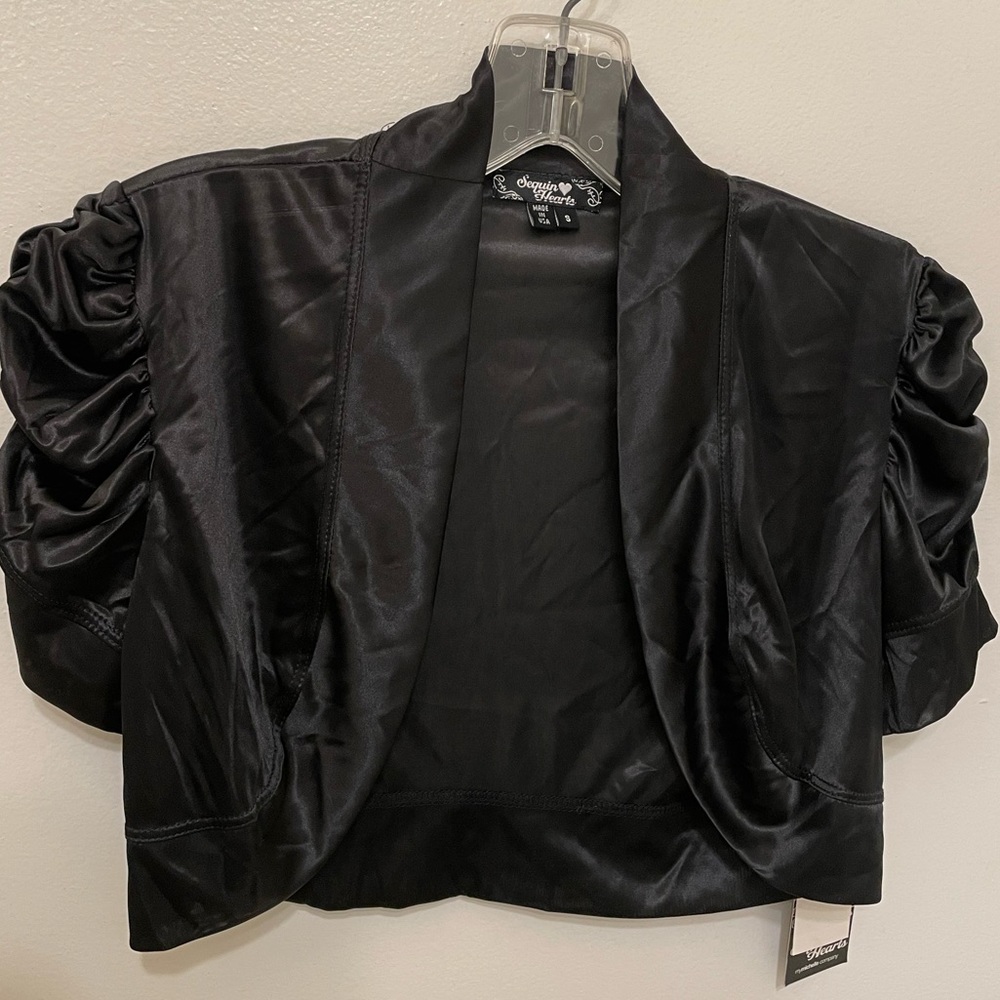 NWT Sequin Hearts Sheer Satin Bolero Jacket, Cover-Up - Size Small